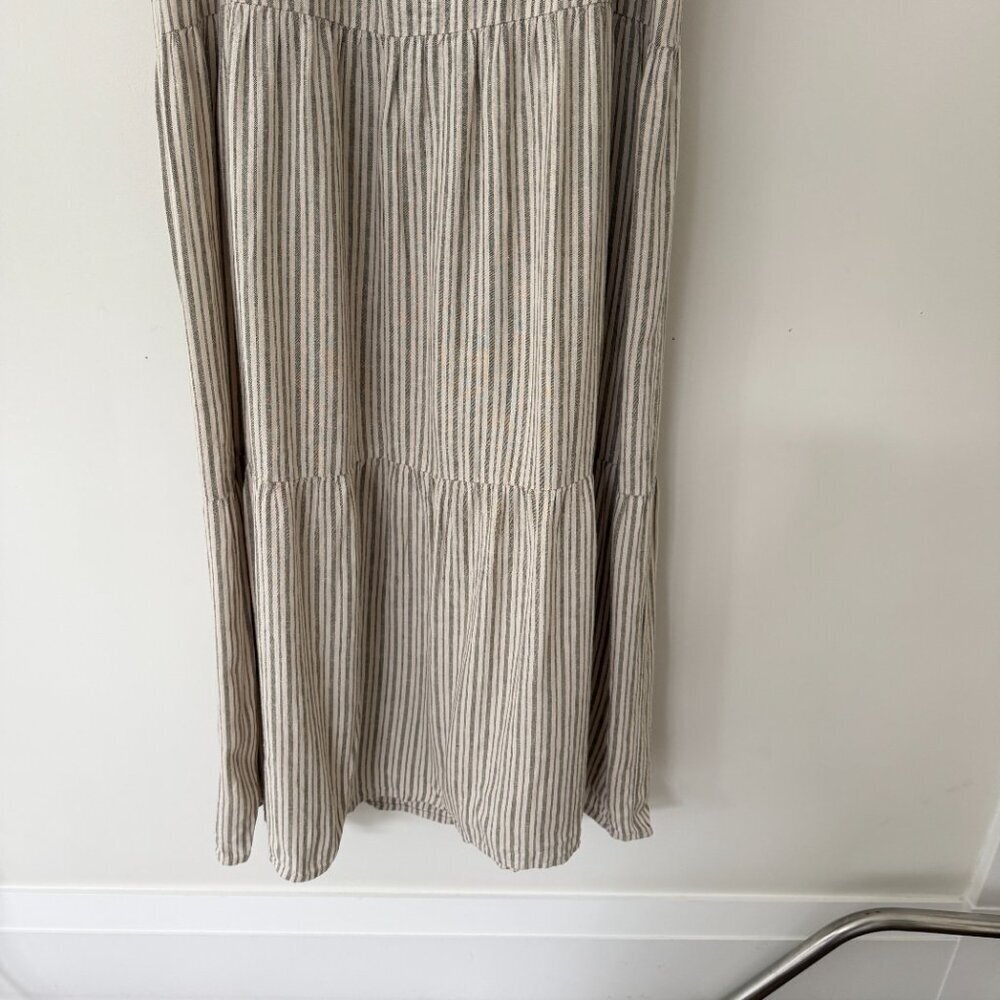 Sanctuary Move Your Body Olive Gray/Green Striped Linen Maxi Dress - Picture 4 of 7